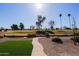 Landscaped backyard with artificial turf and a golf course view at 10952 W Tropicana Cir, Sun City, AZ 85351
