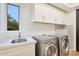 Laundry room with washer, dryer, and cabinets at 10801 E Happy Valley Rd # 27, Scottsdale, AZ 85255