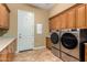 Laundry room with washer, dryer, and built-in cabinets at 13232 W Los Bancos Dr, Sun City West, AZ 85375