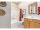 Bathroom with single vanity and bathtub shower at 33231 N 72Nd Pl, Scottsdale, AZ 85266