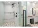 Large walk-in shower with double shower heads and bench at 37200 N Cave Creek Rd # 1082, Scottsdale, AZ 85262