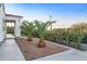 Landscaped front yard with two palm trees and a walkway at 2411 E Caldwell St, Phoenix, AZ 85042