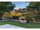 Landscaped backyard with mountain views and stone wall at 20242 N 103Rd Way # 1246, Scottsdale, AZ 85255