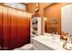 Bathroom with single sink, shower/tub combo, and ombre curtain at 15439 E Acacia Way, Fountain Hills, AZ 85268