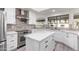 Modern kitchen features white cabinets, marble island, and stainless steel appliances at 10338 E San Salvador Dr, Scottsdale, AZ 85258