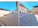 Brick paved patio with storage shed and access to the home at 8214 E Mcdonald Dr, Scottsdale, AZ 85250