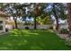 Landscaped backyard featuring a grassy lawn and mature trees at 10338 E San Salvador Dr, Scottsdale, AZ 85258