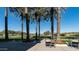 Outdoor patio furniture with palm trees and green lawns at 27789 N 129Th Ln, Peoria, AZ 85383