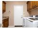 Laundry room with washer, dryer, and built-in cabinets at 851 N Pineview Dr, Chandler, AZ 85226