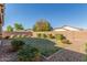 Landscaped backyard with grassy lawn and rock border at 43958 W Stonecreek Rd, Maricopa, AZ 85139