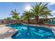 Refreshing pool surrounded by palm trees and a mural at 28614 N Sunset Dr, San Tan Valley, AZ 85143