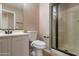 Bathroom with single vanity, toilet, and shower stall at 3540 N Sonoran Hls, Mesa, AZ 85207