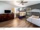 Bedroom with two bunk beds, dresser, and ceiling fan at 4610 N 68Th St # 414, Scottsdale, AZ 85251