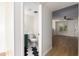 Updated bathroom with green vanity and hexagon tile floor at 4848 N Woodmere Fairway -- # 15, Scottsdale, AZ 85251