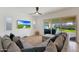 Gathering room features a sectional sofa and access to a backyard patio with hot tub at 17917 W Amberwood Dr, Goodyear, AZ 85338