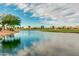 Serene pond view with lush greenery and houses visible at 3582 N 160Th Ave, Goodyear, AZ 85395