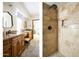 Double vanity bathroom with walk-in shower and separate toilet at 4636 E Moonlight Way, Paradise Valley, AZ 85253