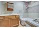 Clean bathroom with shower/tub combo, vanity, and toilet at 1601 E Loveland Ln, San Tan Valley, AZ 85140