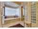 Spa-like bathroom with a large soaking tub, glass block windows, and tile flooring at 27921 N Agua Verde Dr, Rio Verde, AZ 85263