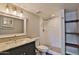 Updated bathroom with subway tile shower and granite vanity at 7820 E Camelback Rd # 204, Scottsdale, AZ 85251