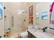 Clean bathroom with shower/tub combo and a vanity with modern fixtures at 2549 W Shinnecock Way, Anthem, AZ 85086