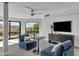 Relaxing Gathering room with comfy seating, large TV, and sliding glass doors at 3800 E Lincoln Dr # 42, Phoenix, AZ 85018