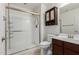 Clean bathroom with a walk-in shower, modern vanity, and ample storage at 2660 S 172Nd Dr, Goodyear, AZ 85338