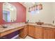 Vanity area with wood cabinets and a large mirror at 9412 W Briarwood Cir, Sun City, AZ 85351