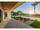 Landscaped backyard with patio furniture and mountain views at 5525 E Lincoln Dr # 124, Paradise Valley, AZ 85253