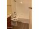 Clean bathroom with a shower/tub combo, toilet, and granite vanity at 16013 S Desert Foothills Pkwy # 1101, Phoenix, AZ 85048