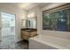 Bathroom with soaking tub, walk-in closet, and modern vanity at 24005 N 45Th Dr, Glendale, AZ 85310