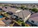 Aerial view of house, backyard, pool, and patio at 10124 E Cintron Dr, Mesa, AZ 85212