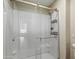 Clean shower with glass enclosure and shelving at 9550 E Thunderbird Rd # 155, Scottsdale, AZ 85260