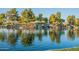 Serene lake view with waterfall and lush landscaping at 45680 W Barbara Ln, Maricopa, AZ 85139