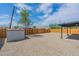 Large backyard with gravel landscaping and storage shed at 8581 W Ironwood Dr, Peoria, AZ 85345