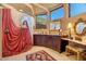 Bathroom with custom vanity and artistic shower at 5802 E Cholla Ln, Paradise Valley, AZ 85253