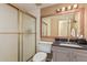 Bathroom with a shower and updated vanity at 5518 E Lindstrom Ln # 3032, Mesa, AZ 85215