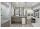 Spa-like bathroom with double vanity and walk-in shower at 8614 E Berridge Ln, Scottsdale, AZ 85250