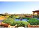 Landscaped backyard with a fountain and mountain views at 31153 N 117Th Dr, Peoria, AZ 85383