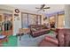 Relaxing sunroom with leather couches and ceiling fan at 18903 N 97Th Ln, Peoria, AZ 85382
