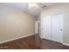 Bright bedroom with wood floors and double door closet at 1663 S Boulder St, Gilbert, AZ 85295