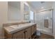 Modern bathroom with double sinks and shower at 249 N 89Th St, Mesa, AZ 85207