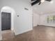 Open living area with herringbone floors and ceiling fan at 1449 E Highland Ave # 36, Phoenix, AZ 85014