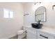 Modern bathroom with black vessel sink, white cabinets, and shower/tub combo at 3877 S Veronica Ln, Gold Canyon, AZ 85118