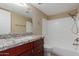 Bathroom with granite countertop and updated vanity at 1340 N Recker Rd # 131, Mesa, AZ 85205