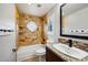 Bathroom with a tub, decorative tile, and a granite countertop vanity at 5544 E Paradise Ln, Scottsdale, AZ 85254
