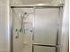 Clean shower stall with sliding glass door at 303 S Recker Rd # 175, Mesa, AZ 85206