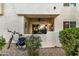 Private patio with ceiling fan and access from the living room at 9450 E Becker Ln # 1094, Scottsdale, AZ 85260