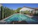 Long rectangular pool with tall trees and lounge chairs at 26702 N 97Th Ln, Peoria, AZ 85383
