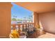 Private balcony with seating and a view at 7820 E Camelback Rd # 209, Scottsdale, AZ 85251
